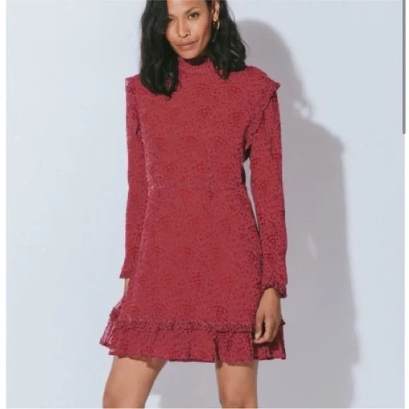 NWT XS Long Sleeve Red Cleobella Mini Dress - Picture 2 of 8